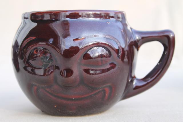 photo of early McCoy pottery wise old man in the moon mugs, vintage Black Face America #4