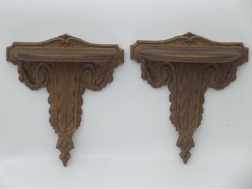 catalog photo of early Syroco Wood pressed wood wall shelves, antique bracket shelves set