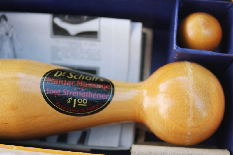 photo of early antique Dr Scholl's advertising leaflets & wood foot massage tools in original box 1930s vintage  #2