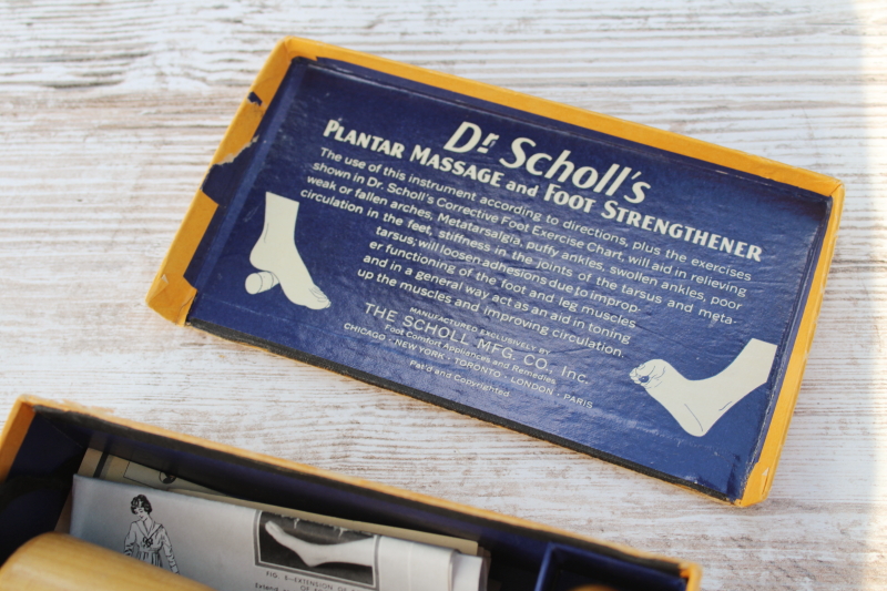 photo of early antique Dr Scholl's advertising leaflets & wood foot massage tools in original box 1930s vintage  #7