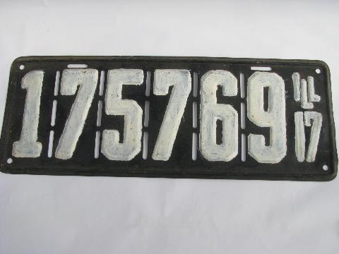 photo of early auto license plates lot, Illinois, vintage 1917, 1918, 1919 #2