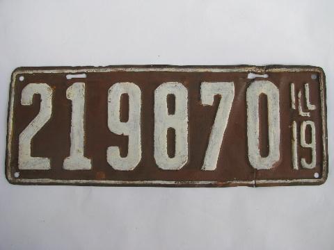 photo of early auto license plates lot, Illinois, vintage 1917, 1918, 1919 #4