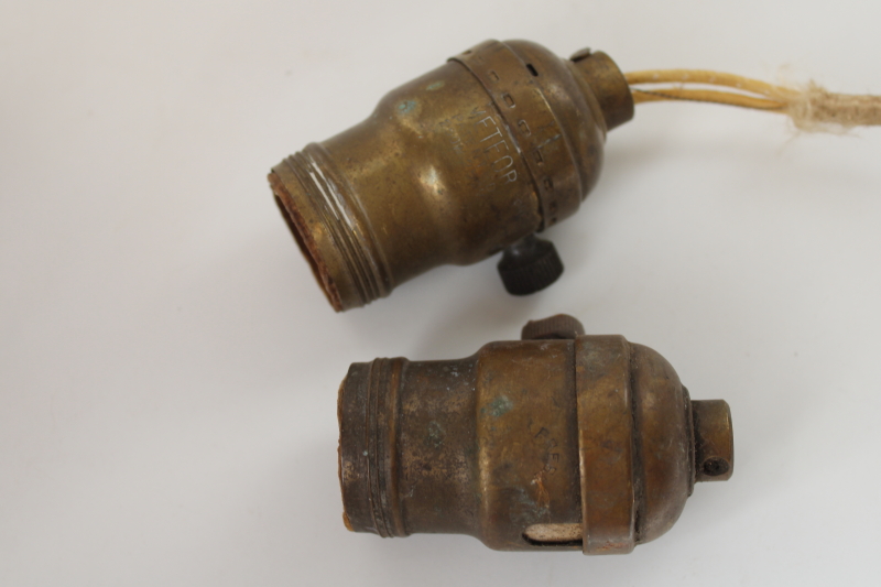 photo of early electric fatboy sockets Monowatt and Meteor light bulb holders vintage brass hardware for restoration  #5