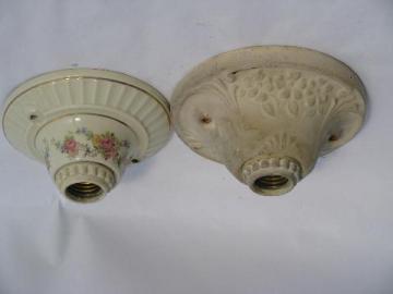 catalog photo of early electric pull-chain light ceiling fixtures, vintage floral Porcelier lights