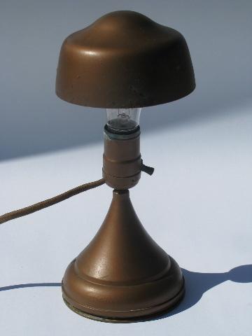 photo of early electric vintage Buss helmet shade lamp, machine age wall sconce or desk light #1