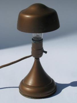 catalog photo of early electric vintage Buss helmet shade lamp, machine age wall sconce or desk light