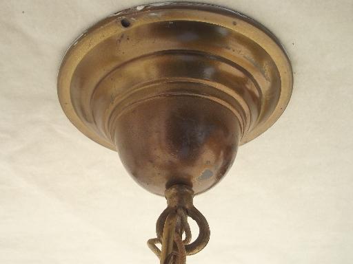 photo of early electric vintage brass pull switch pendant light w/ glass shade  #8