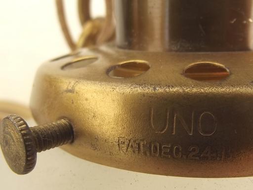 photo of early electric vintage brass pull switch pendant light w/ glass shade  #9