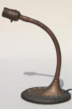 catalog photo of early electric vintage industrial office desk lamp, cast iron metal gooseneck work / task light