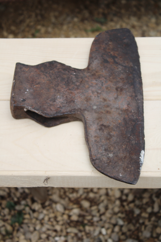 photo of early hand forged broad ax, axe head 1800s vintage American pioneer tool for hewing logs barn beams #2