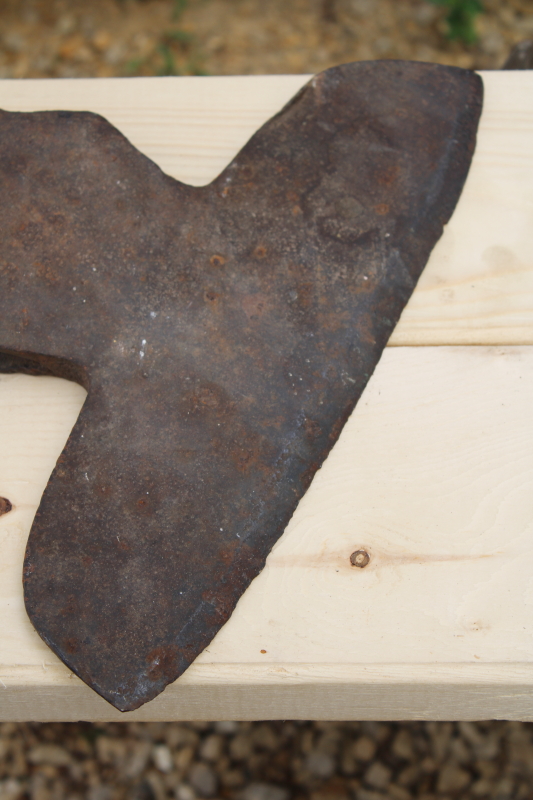 photo of early hand forged broad ax, axe head 1800s vintage American pioneer tool for hewing logs barn beams #5