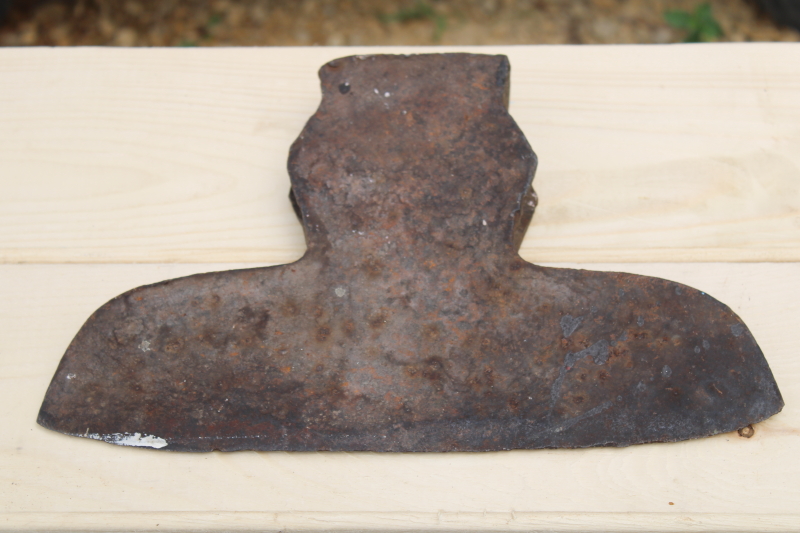 photo of early hand forged broad ax, axe head 1800s vintage American pioneer tool for hewing logs barn beams #9