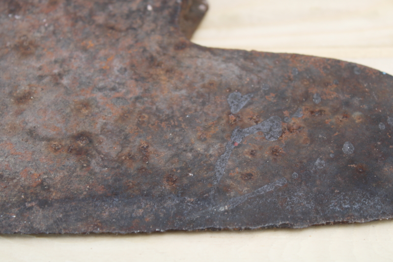 photo of early hand forged broad ax, axe head 1800s vintage American pioneer tool for hewing logs barn beams #10