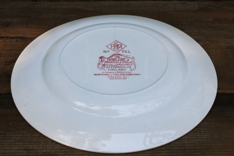 photo of early historic pre fire Chicago scenes, vintage red transferware print china souvenir plate  #7