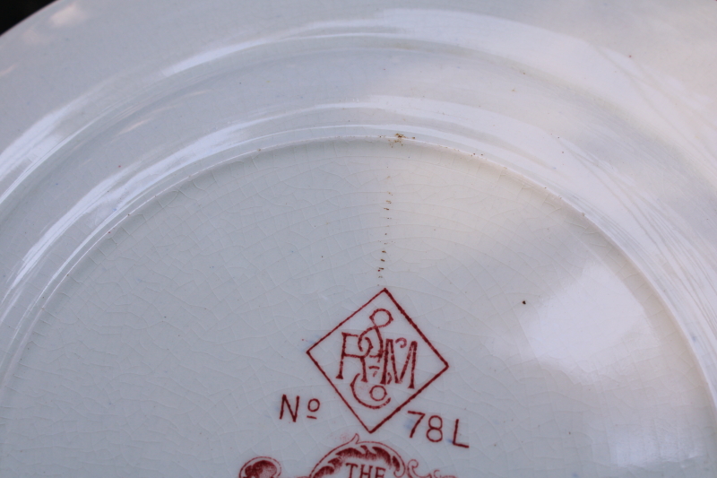 photo of early historic pre fire Chicago scenes, vintage red transferware print china souvenir plate  #9