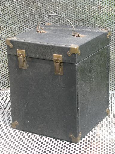 photo of early industrial instrument case or storage box w/brass hardware #1