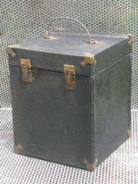 catalog photo of early industrial instrument case or storage box w/brass hardware