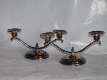 catalog photo of early - mid century vintage silver plate candelabra, pair of branched candle sticks