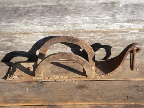 photo of early old auto wheel iron sled or ski w/ hand forged ring Model T vintage #2