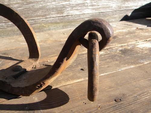 photo of early old auto wheel iron sled or ski w/ hand forged ring Model T vintage #4