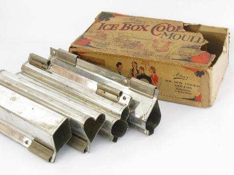 photo of early refrigerator vintage antique icebox cookie molds, 1920s deco bridge set theme #1