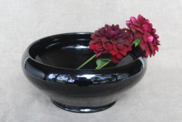 catalog photo of ebony black depression glass vase, deco mod vintage rose bowl black milk glass