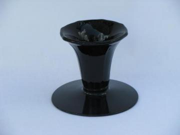 catalog photo of ebony black octagon pattern candle stick, depression vintage elegant glass