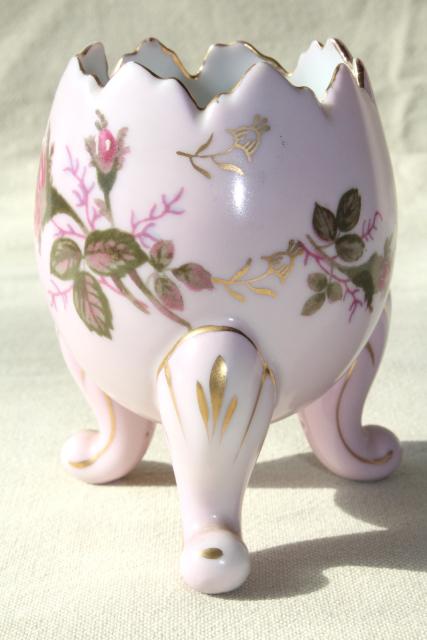 photo of egg shaped pink china flower vase for bulb or Easter flowers, vintage Lefton Japan #2