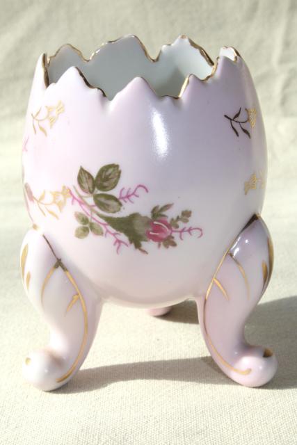 photo of egg shaped pink china flower vase for bulb or Easter flowers, vintage Lefton Japan #3