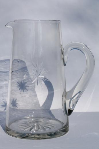 photo of eight point wheel cut Bethlehem star pattern, vintage glass pitcher #1