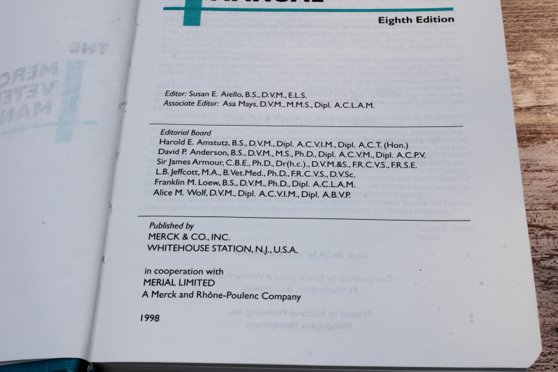 photo of eighth edition Merck Veterinary Manual 1998, large & small animals medical reference book #2