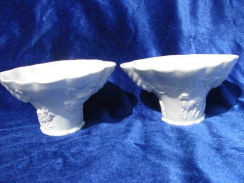 photo of embossed dragons blanc de chine pair vintage white china jardinieres #1