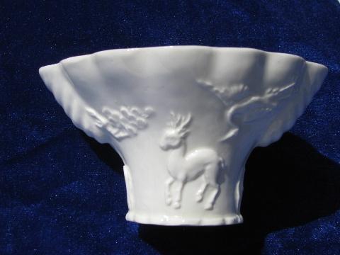 photo of embossed dragons blanc de chine pair vintage white china jardinieres #2