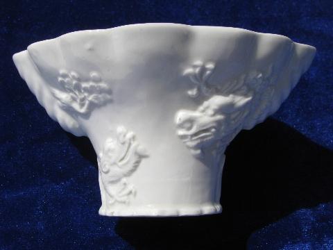 photo of embossed dragons blanc de chine pair vintage white china jardinieres #3