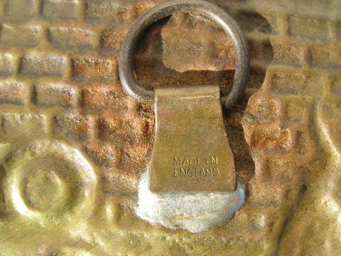 photo of embossed solid brass chargers, large plates or trays, Old England scenes #5