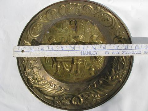 photo of embossed solid brass chargers, large plates or trays, Old England scenes #6