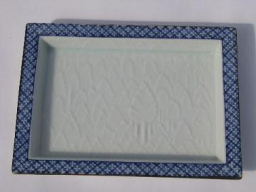 catalog photo of embossed trees porcelain tray or dish, vintage blue & white china