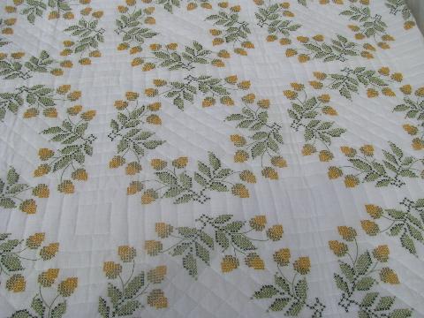 photo of embroidered acorns, vintage album quilt cotton bedspread coverlet #2