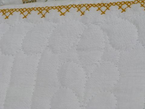 photo of embroidered acorns, vintage album quilt cotton bedspread coverlet #5