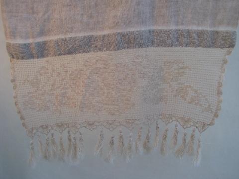 photo of embroidered red roses / lace, antique vintage linen table runner, mantle scarf #4