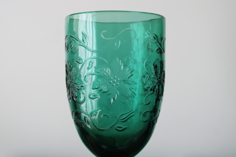 photo of emerald green Fantasia water goblets or iced tea glasses set of six, never used vintage Princess House  #2