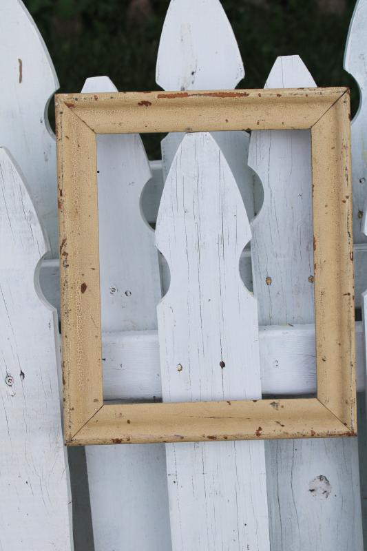 photo of empty wood frame w/ chippy worn old ivory white paint, vintage farmhouse decor #1