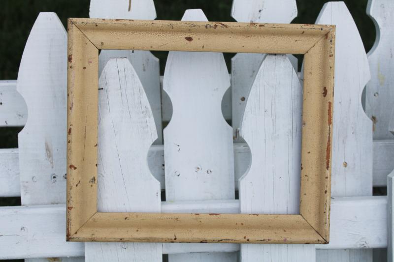photo of empty wood frame w/ chippy worn old ivory white paint, vintage farmhouse decor #3