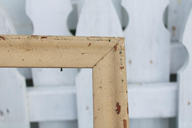 photo of empty wood frame w/ chippy worn old ivory white paint, vintage farmhouse decor #4