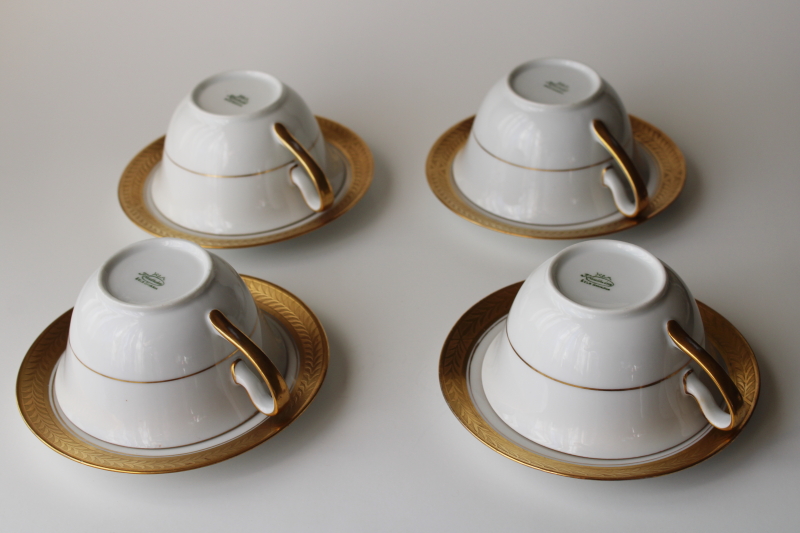 photo of encrusted gold laurel band pure white porcelain cups & saucers, vintage Bavaria china #3