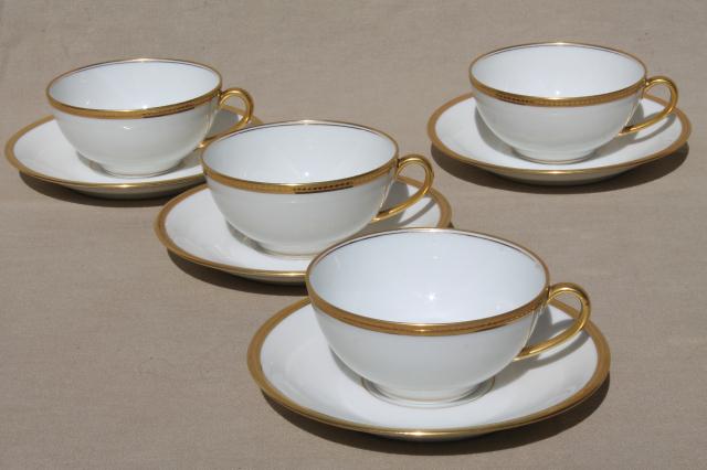 photo of encrusted gold wedding band china cups & saucers, pure white Limoges Bawo & Dotter #1