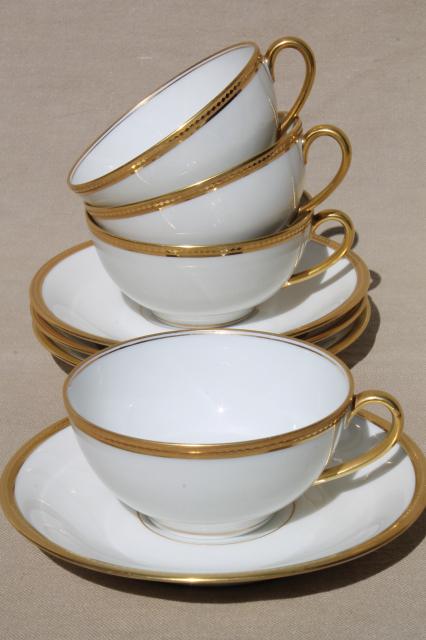 photo of encrusted gold wedding band china cups & saucers, pure white Limoges Bawo & Dotter #2