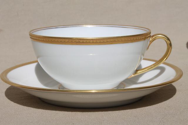 photo of encrusted gold wedding band china cups & saucers, pure white Limoges Bawo & Dotter #3