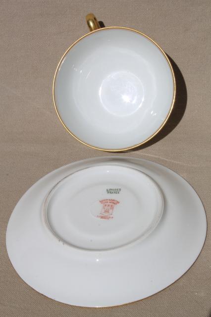 photo of encrusted gold wedding band china cups & saucers, pure white Limoges Bawo & Dotter #6