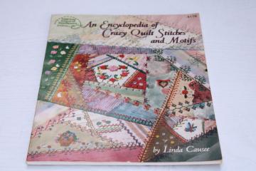 catalog photo of encyclopedia of crazy quilt stitches & motifs for hand sewing & ribbon embroidery, softcover booklet